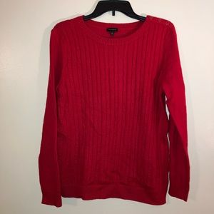 Talbots large red cableknit sweater with button detail Christmas holiday winter